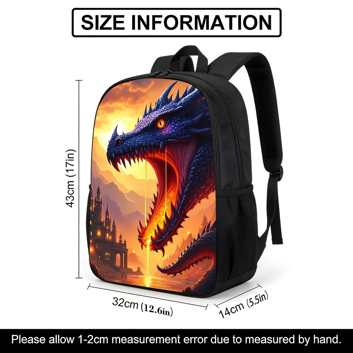 

1pcs dragon print backpack combination, large-capacity backpack, pencil bag, lunch bag, suitable for students back