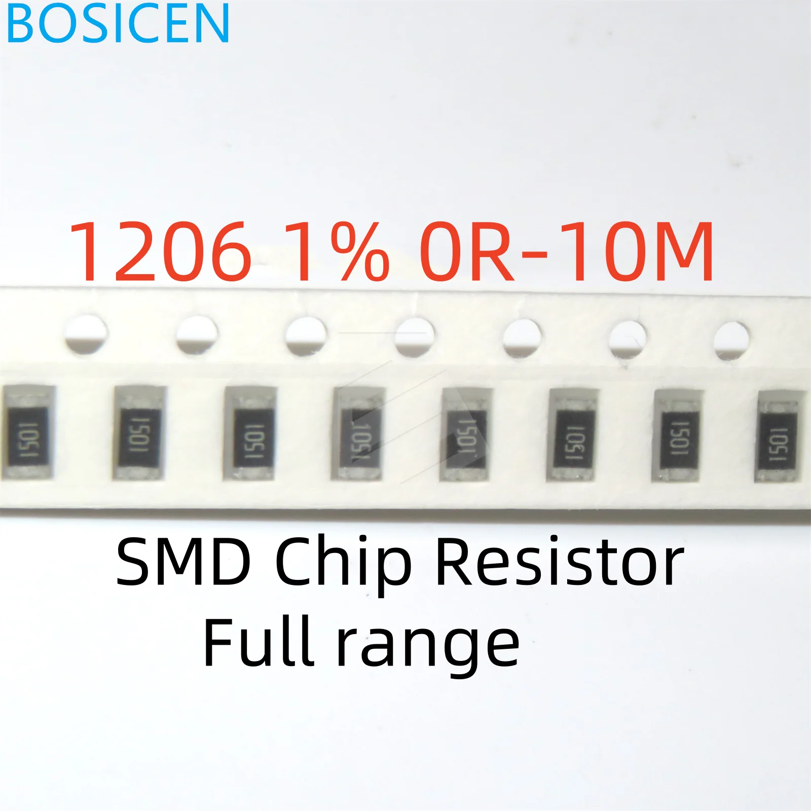 100PCS 1206 1% SMD Resistance 1/4W,1R 5.1R 10R 12R 30R 1K 10K 51K 75K 100K 220K 470K 750K 1M 4.7M 6.2M 9.1M 10M 100R 100 10 0 1