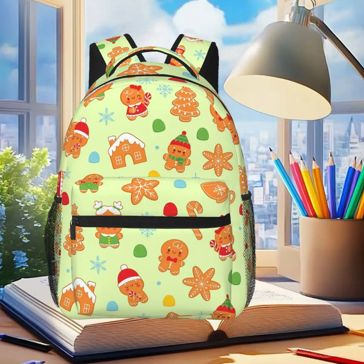 

Gingerbread And Cookie Pattern Backpack Student Boys Girls BookBag Kids School Bag Laptop Shoulder Bags for Men Women
