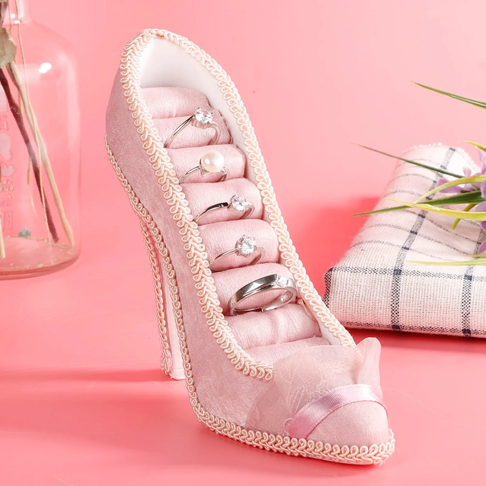 حامل عرض مجوهرات أنيق بكعب عالٍ - منظم ديكور أنيق لقلادة حلقة القرط