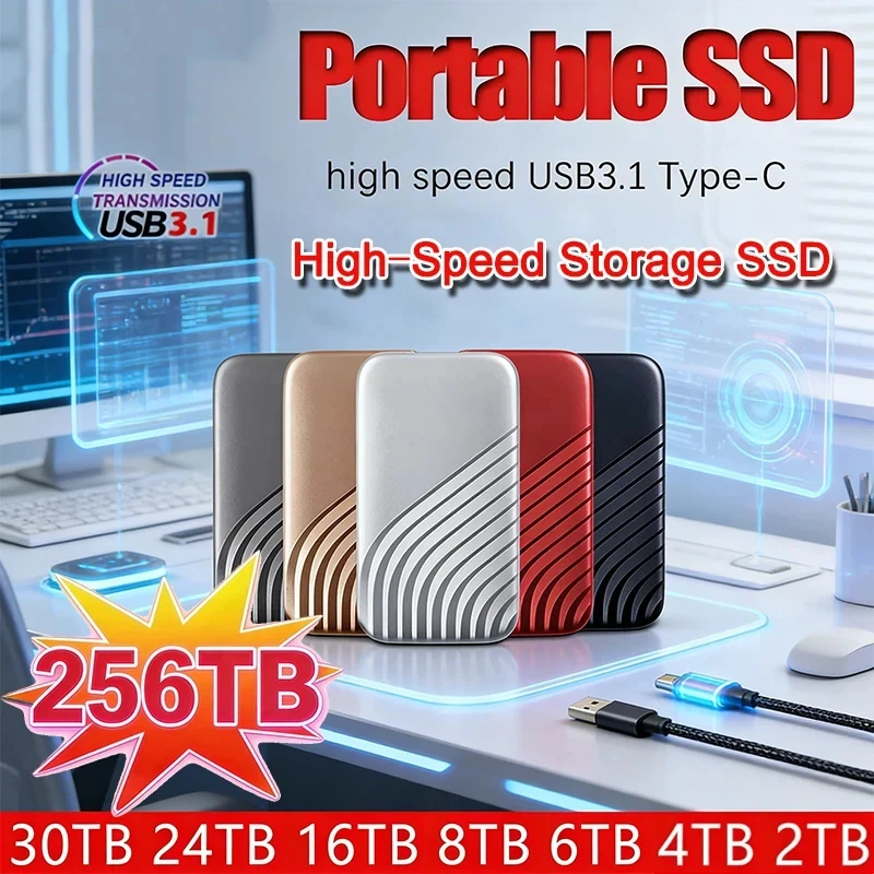 

High-Speed USB3.1 Type-C Portable SSD External Flash Hard Drive for Laptop/PC - 128TB 256TB 4TB 2TB External Storage