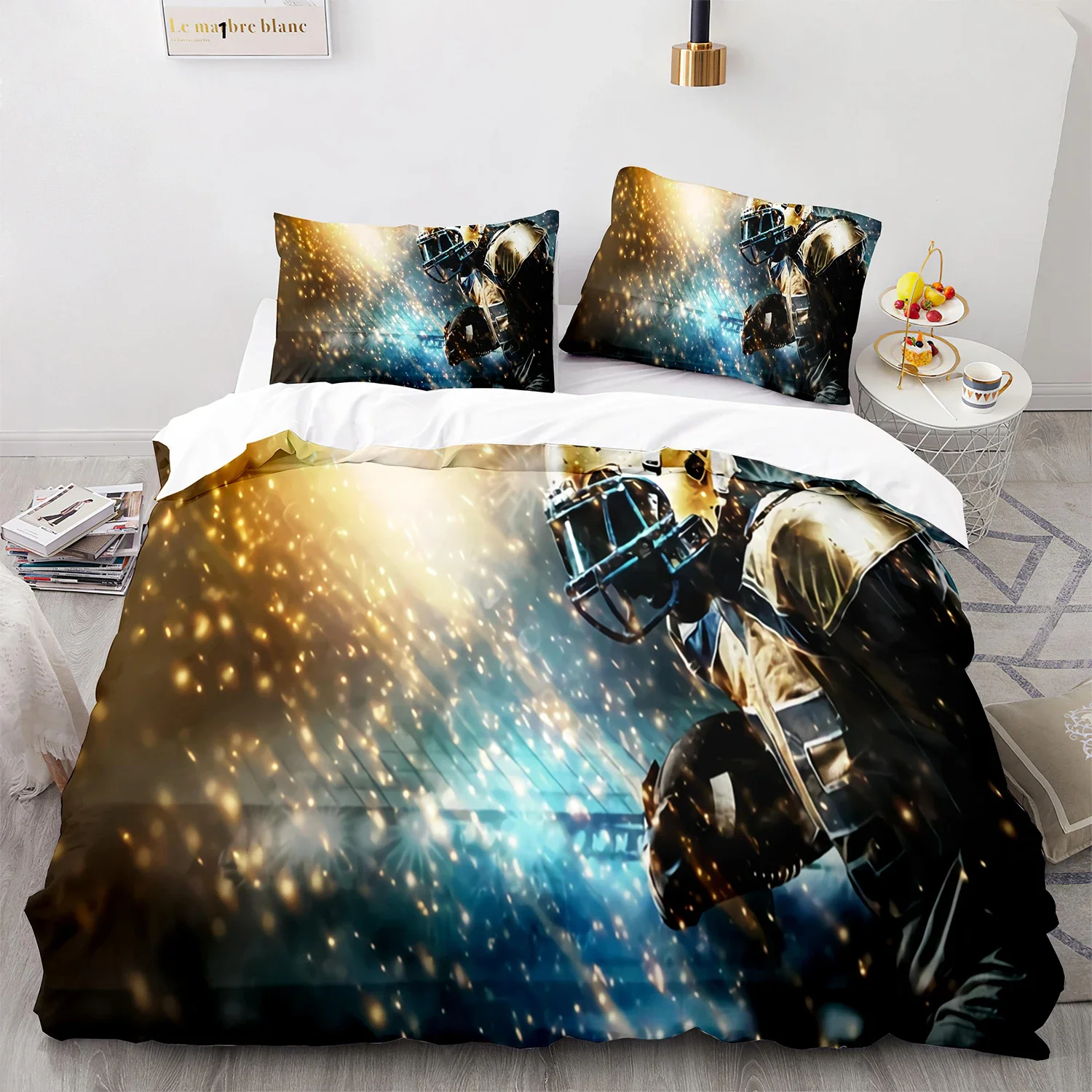 American Football King Queen Duvet Cover Rugby Player Pattern Bedding Set for Kids Teens Adults Ball Sport Polyester Quilt Cover