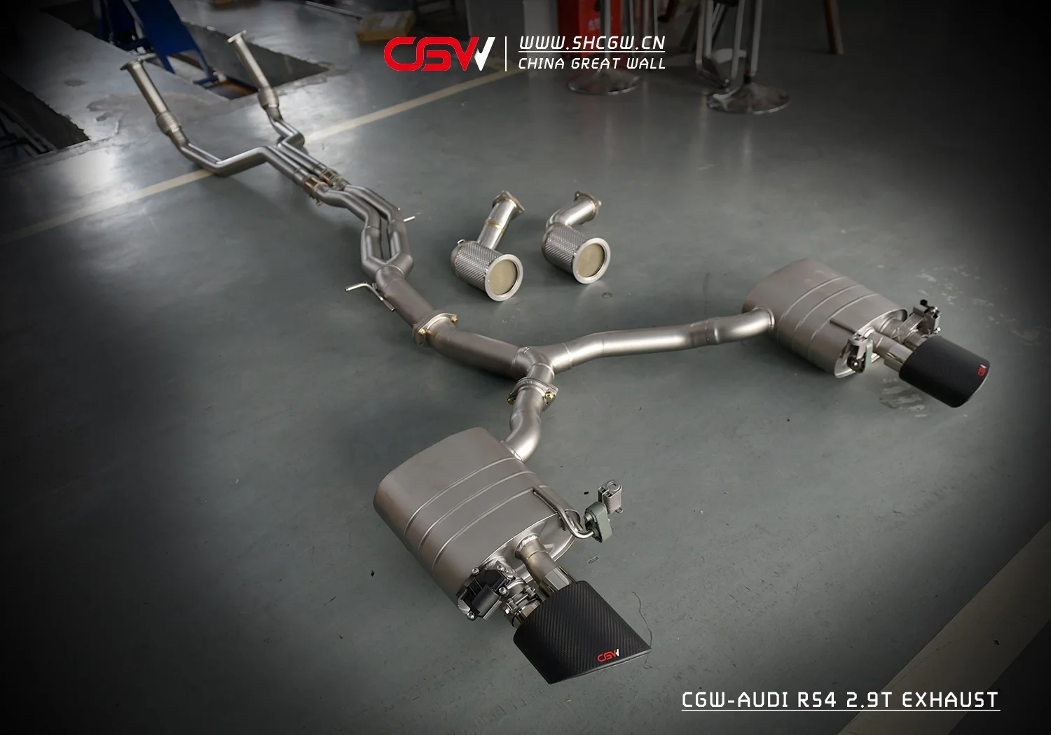 Hot Design Performance Muffler Carbon Fiber  Tips Piping Exhaust System for  RS4 B9 2.9T V6 2018+ - view 2
