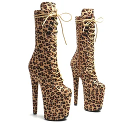 Leecabe Suede Leopard 20CM/8inches Pole dancing shoes High Heel platform Boots closed toe Pole Dance booties