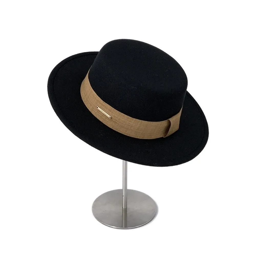 

Fashion Formal Top Hat for Women Elegant Wide Brim Flat Felt Hat Retro Versatile Fedoras Hats Dress Accessories