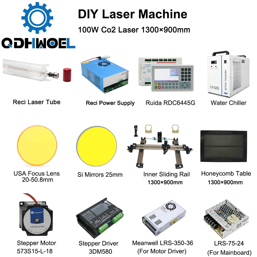 

QDHWOEL Co2 Laser Механические запасные части для DIY Reci W4 Лазерная трубка 100 Вт 1390 CO2 Лазерная машина Лазерное решение