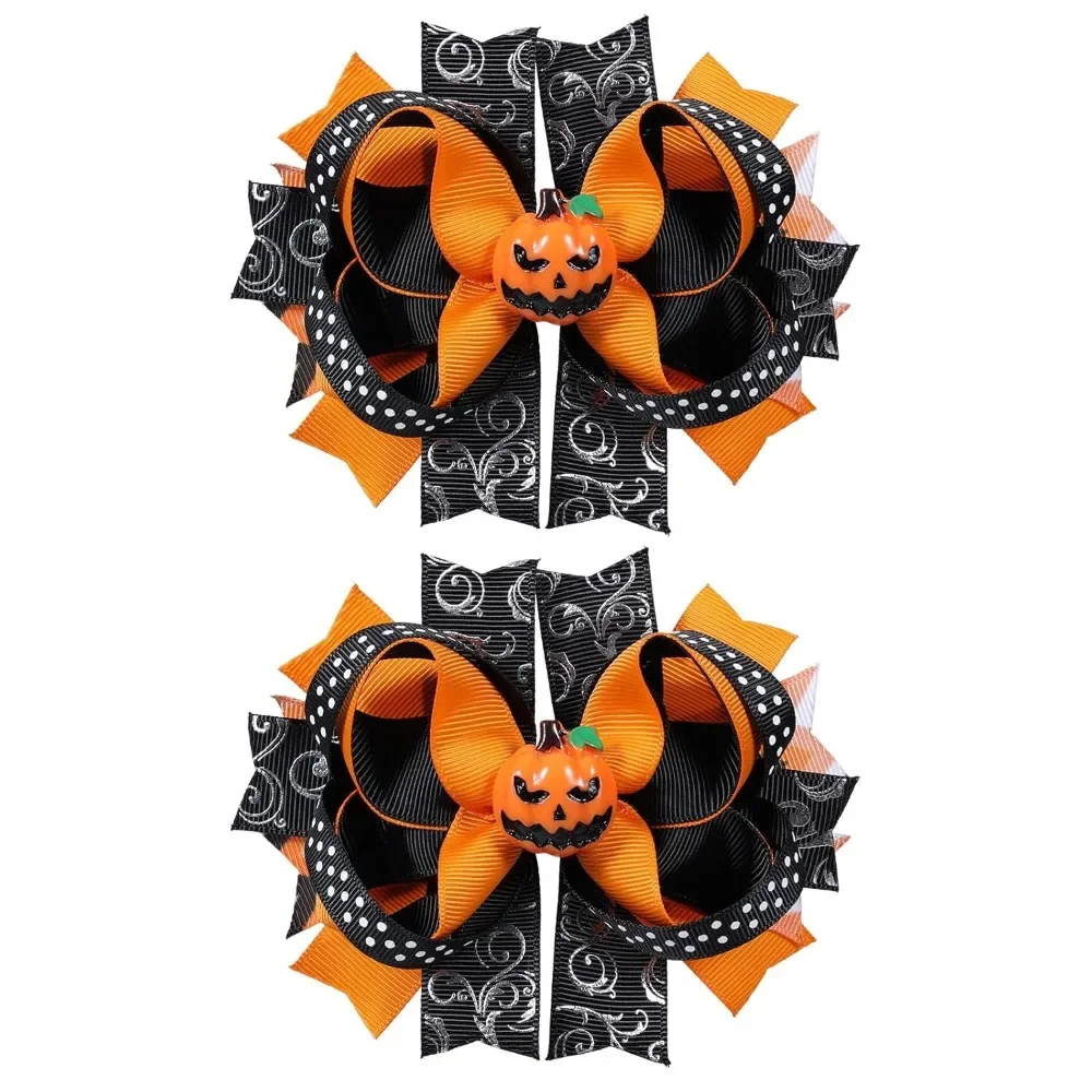 

Halloween Bow Hair Clips Colorful Grosgrain Ribbon Hairpins Lovely Pumpkin Hair Accessories for Kids Girls, Halloween Orange