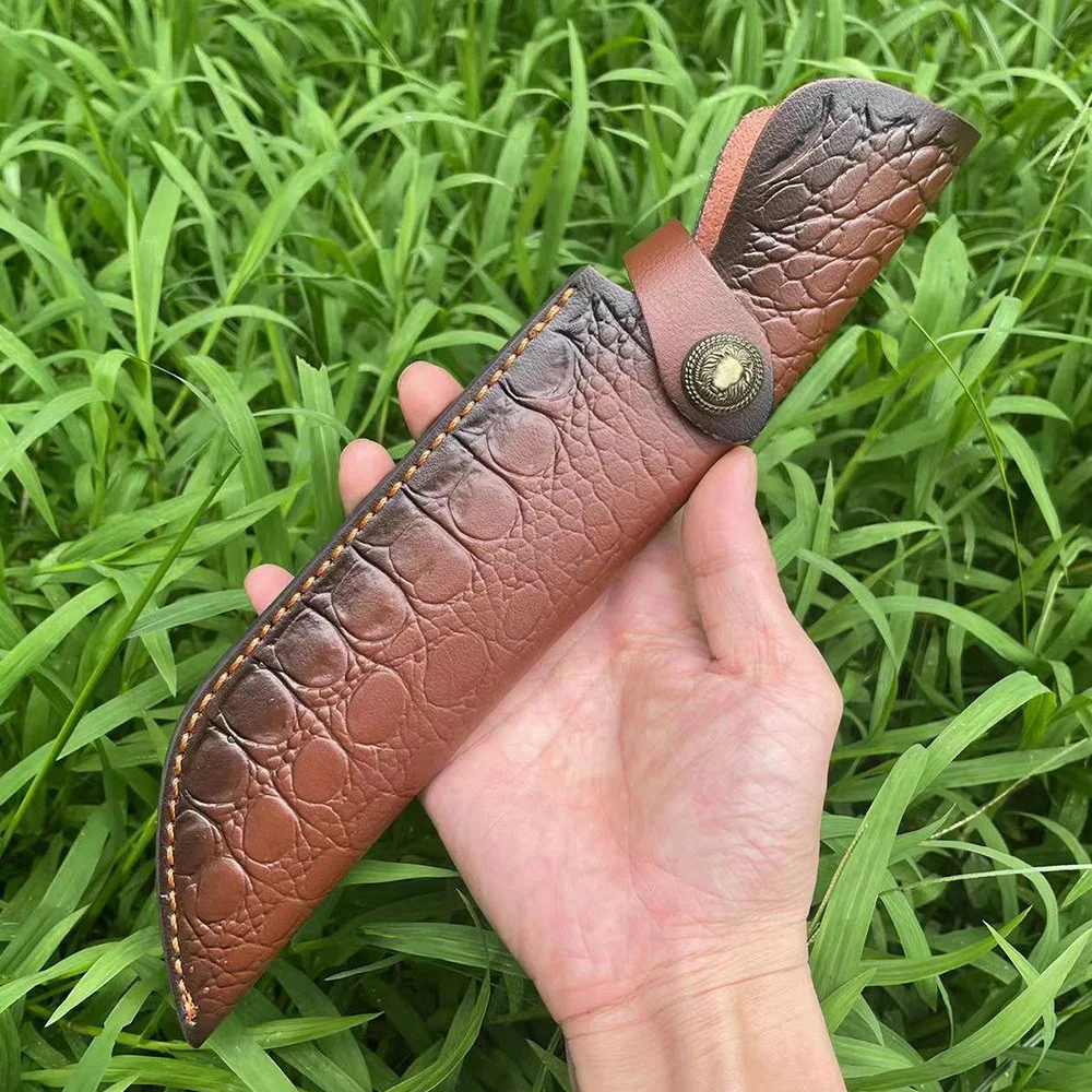 29.9 cm Fixed Blade Knife Scabbard Embossed Cowhide Cover Leather Sheath  Camping Knife Case Hunting Holsters with Belt Buckle