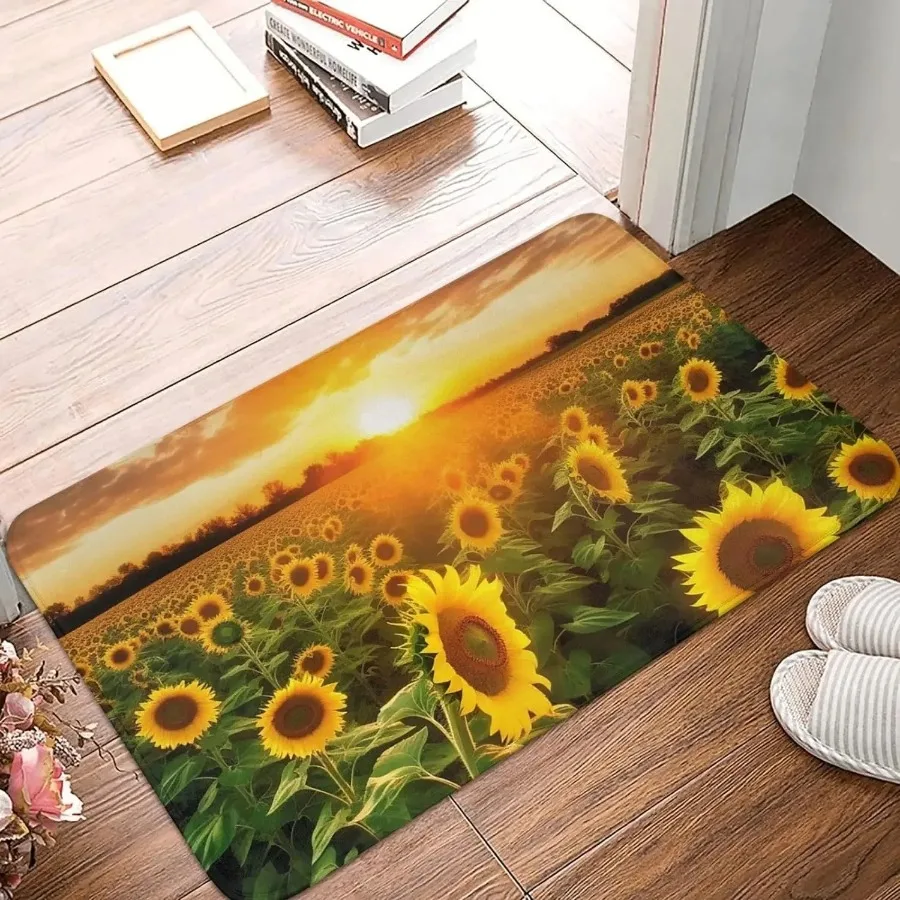 Vibrant Sunflower Print Floor Mat Cheerful Carpet for Living Room or Bedroom Decorative Rug for Home Entrance or Door Decor
