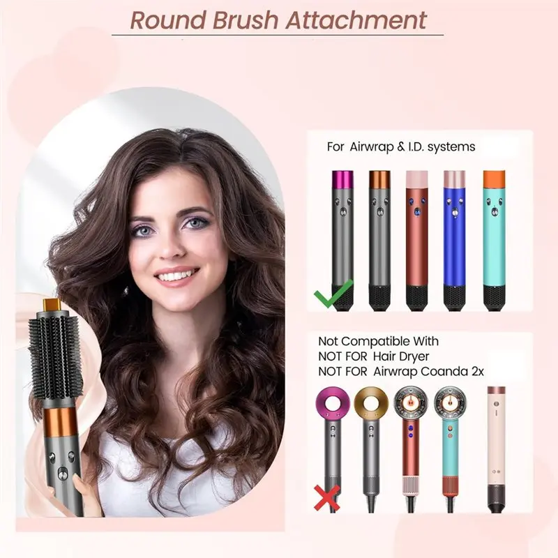 【أساسيات 】فرشاة مستديرة ومرفقة فوهة التصميم المسبق لـ Dyson Airwrap HS01 HS05 HS8 لتصويب إضافة حجم المجفف أسرع
