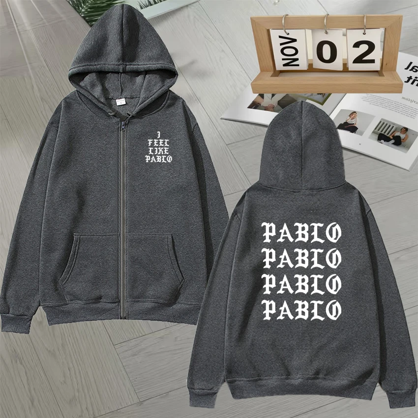 2025 I Feel Like Paul Pablo Kanye West Double Sided Print Zipper Hoodie Men Women vintage Autumn Winter Zip Up Sweatshirt Unisex