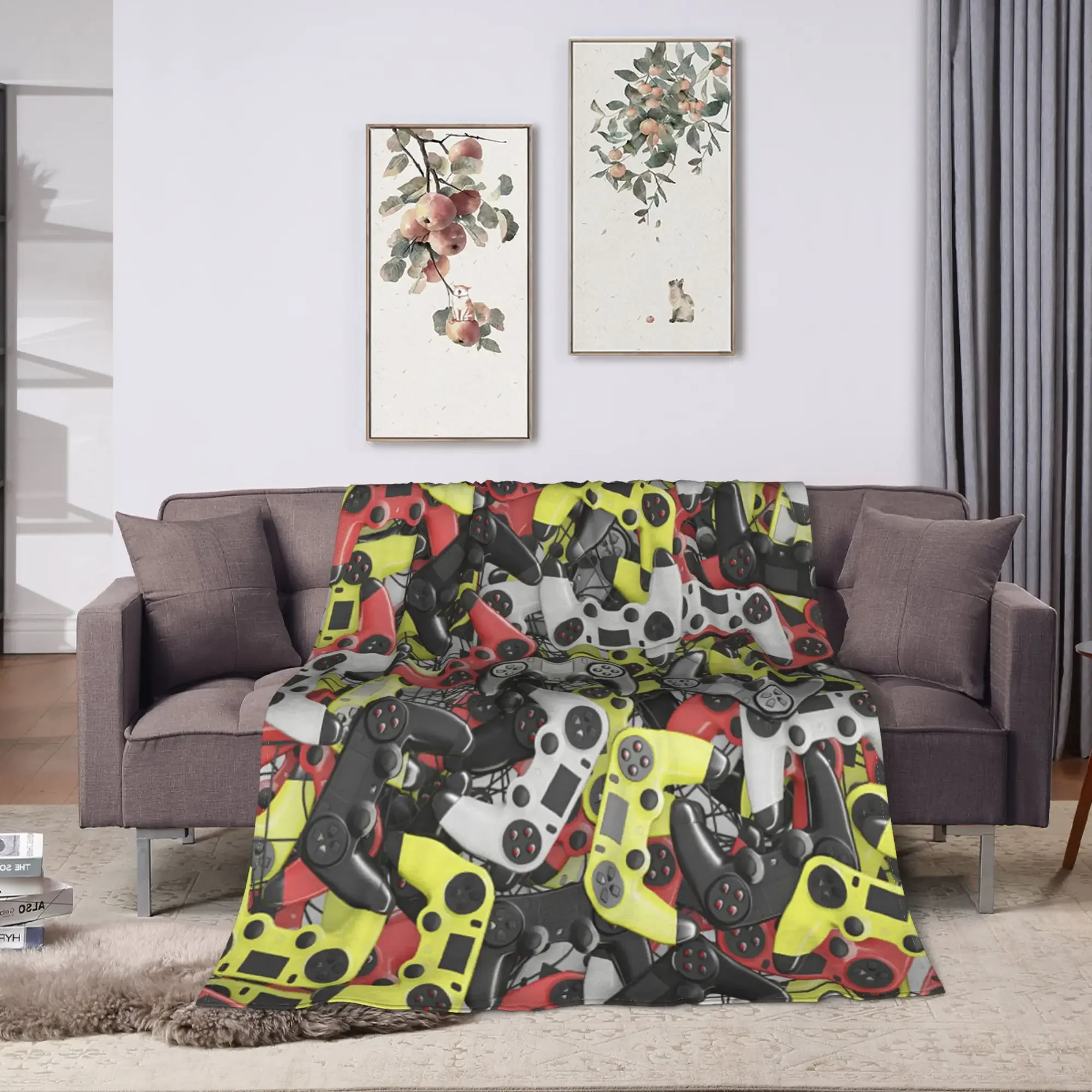Vibrant Video Game Controller Pattern Throw Blanket Cozy Gaming Room Decor for Couch Bedding
