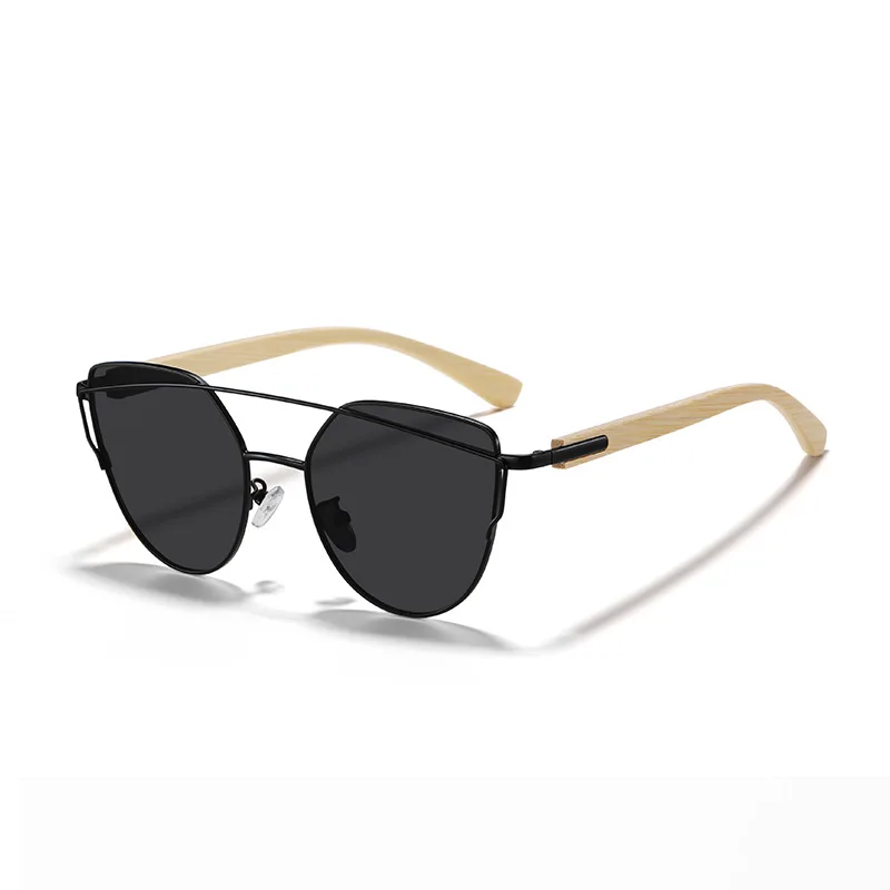 

New European American Fashion Sunglasses for Women Cat Eye Metal Frame Bamboo Wood Temples Trendy Colorful Series Sunglasses