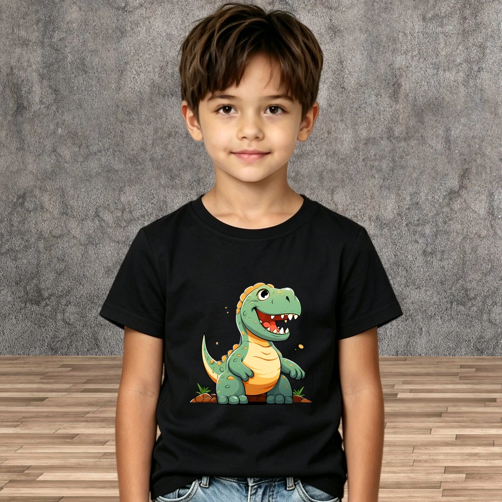 

Boys Loose Fit Dinosaur Print T-shirt Summer Kid Pure Cotton Casual Tops