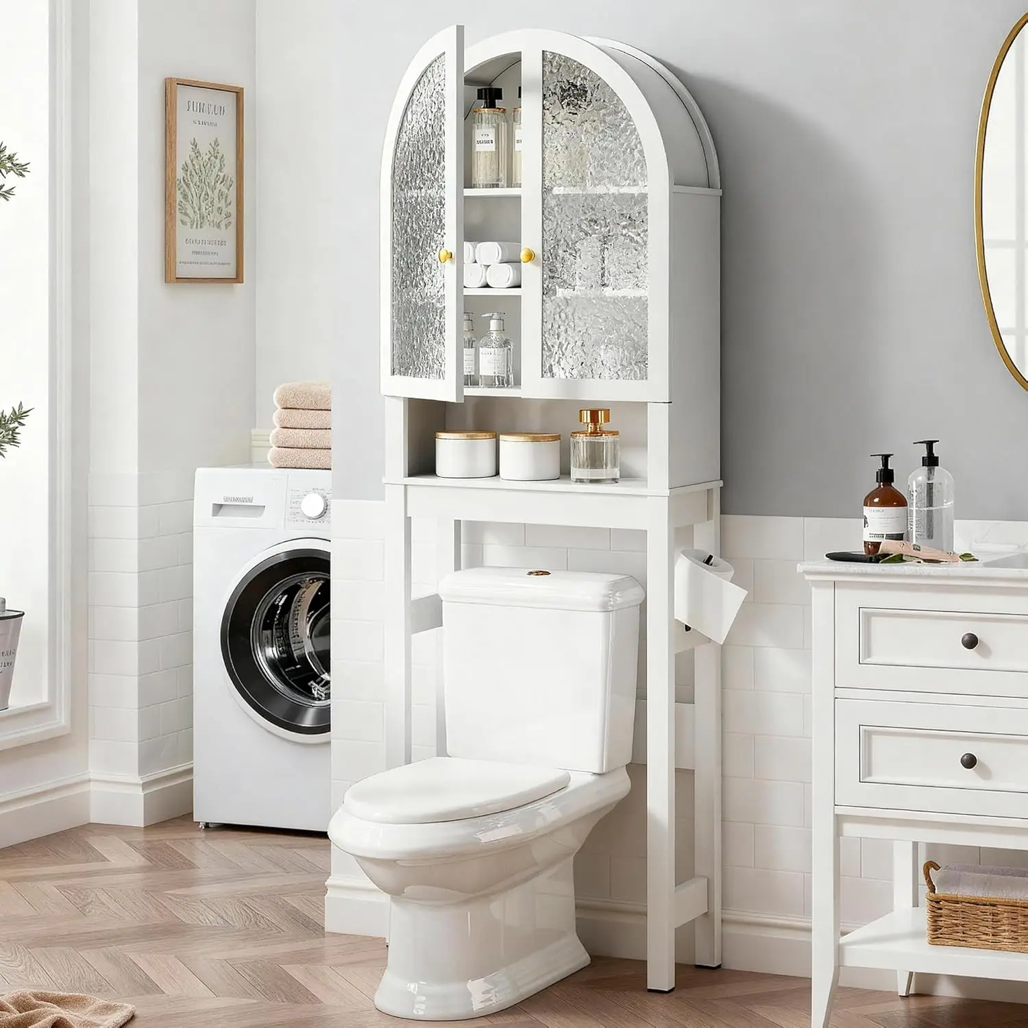 

Over The Toilet Storage Cabinet, Arched Bathroom Organizer and Storage with Acrylic Doors and Adjustable Shelf, Customized