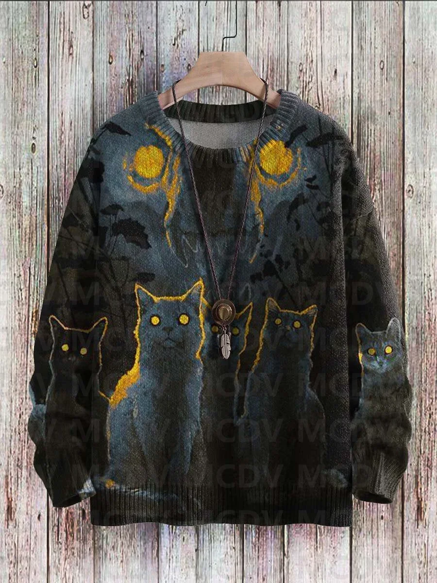 Sweter Pullover rajut kasual motif pola bunga kucing cantik