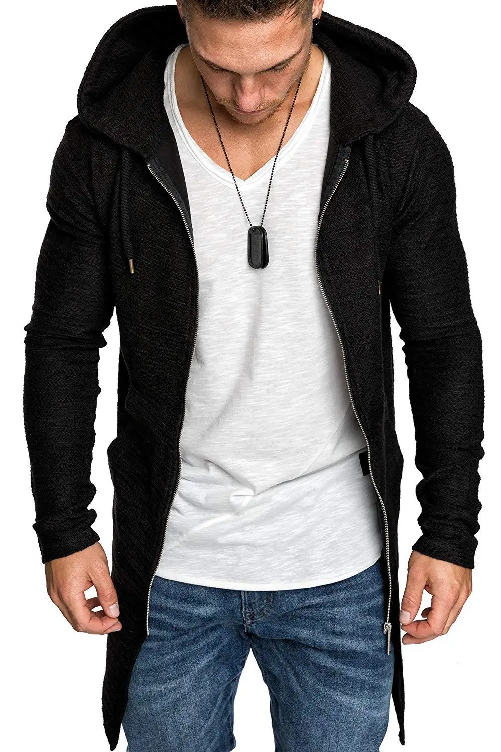 Swallowtail-Sudadera con capucha para hombre, chaqueta de manga larga con capa, prendas de vestir de estilo Hip Hop, color negro, a la moda, novedad