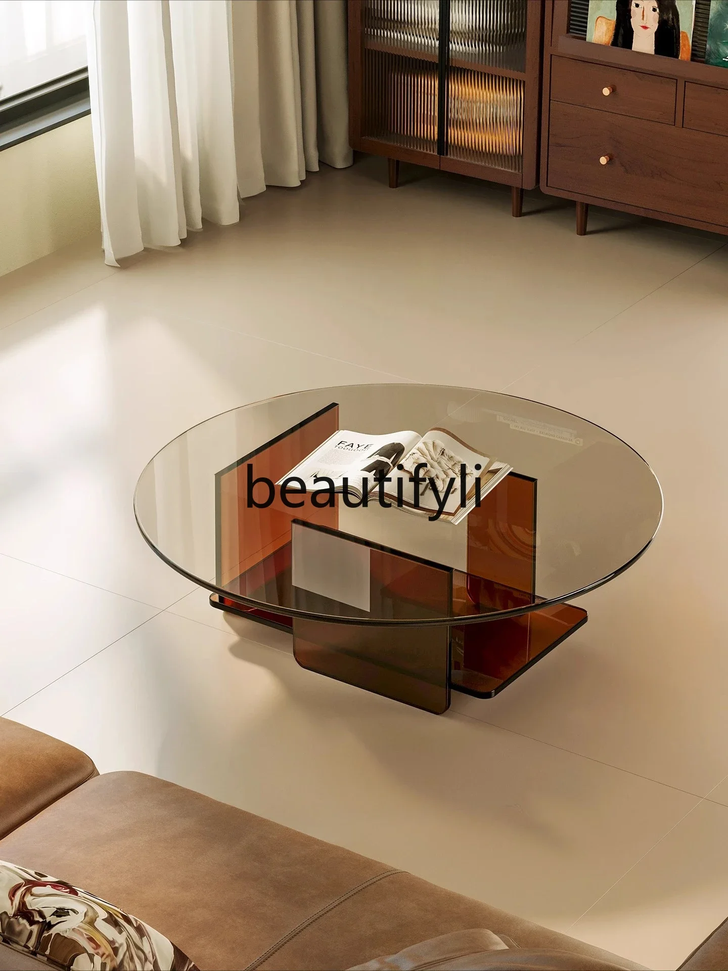 

zxqRound coffee table living room home new light luxury tea table acrylic glass tea table modern