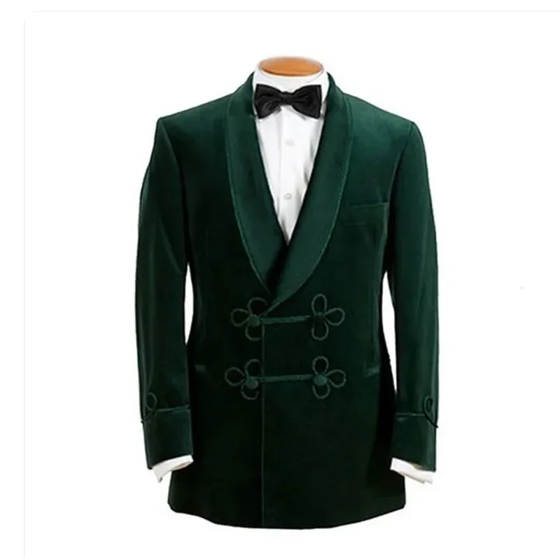 Casaco de veludo verde masculino, smoking para noivo, xale de baile, lapela, blazers slim fit, show de palco, alta qualidade, personalizado, quente, elegante, outono