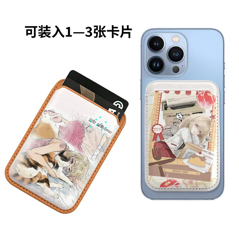Korean Ins Retro Anime Girl for Magsafe Card Holder for iPhone XIAOMI Samsung Phone Case Leather ID Subway Card Holder Slot Y2k