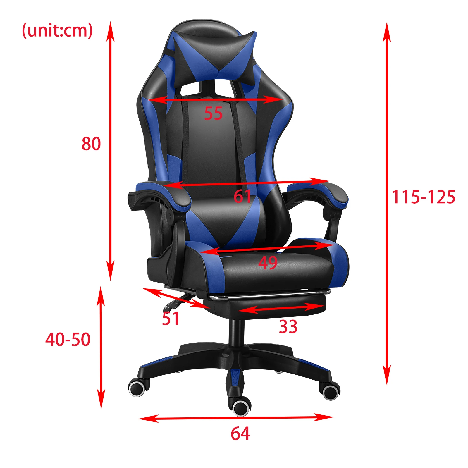 PU Gaming Chair 360° Swivel Recliner W/Adjustable Backrest and Seat Height High Back Office Chair E-Sports Chair with Footrest