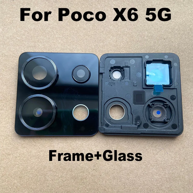 New For Xiaomi Poco X6 5G Back Camera Lens Glass Rear Len With Frame Cover Holder Adhesive Sticker Replacement