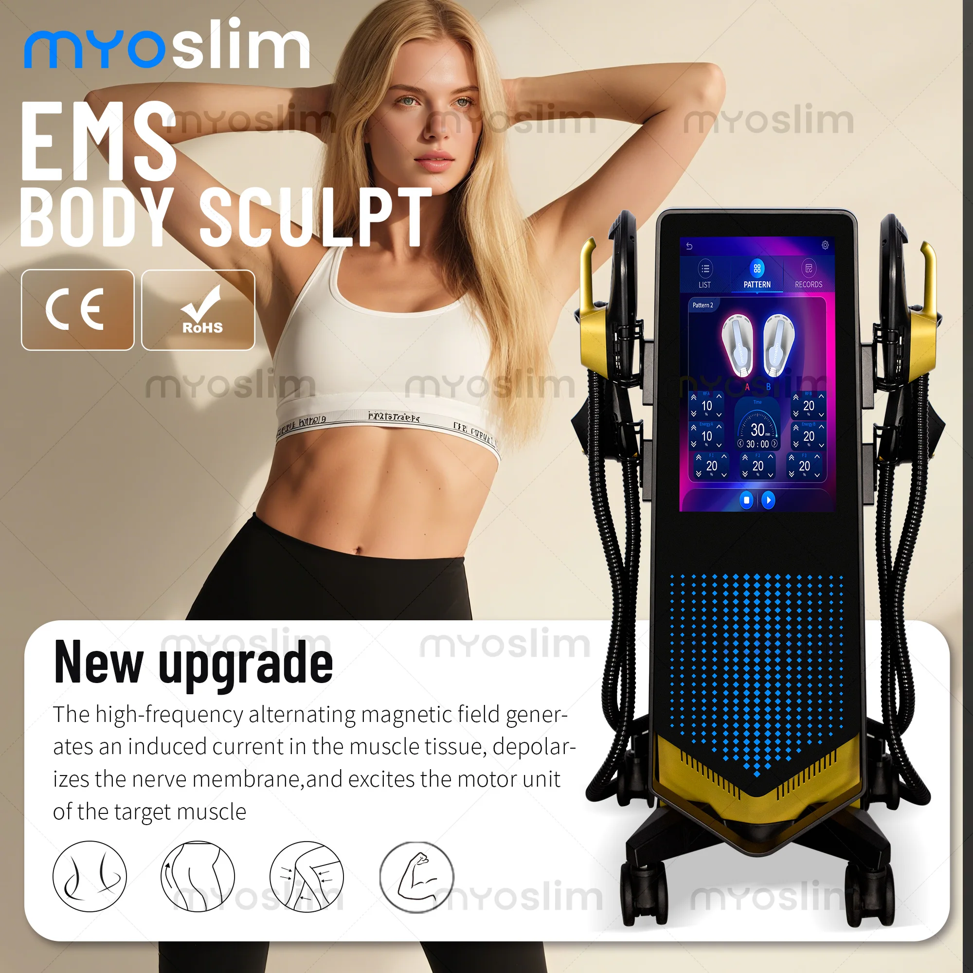 

New MYoslim Sculpt Machine 6500W EMS 15Tesla RF Fat Slimming Burning Muscle Stimulation Body Sculpting Electromagnetic Therapy