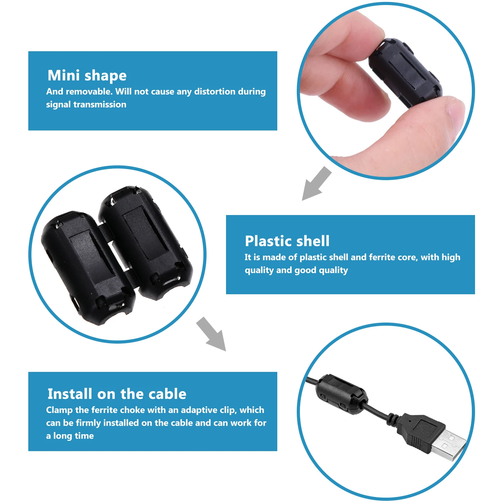 

20 pcs Noise Filters Ferrite Core Cable Clips Home Supplies Self-Adapting Removable Mini Ferrite Ring Ac Usb Mouse Keyboard