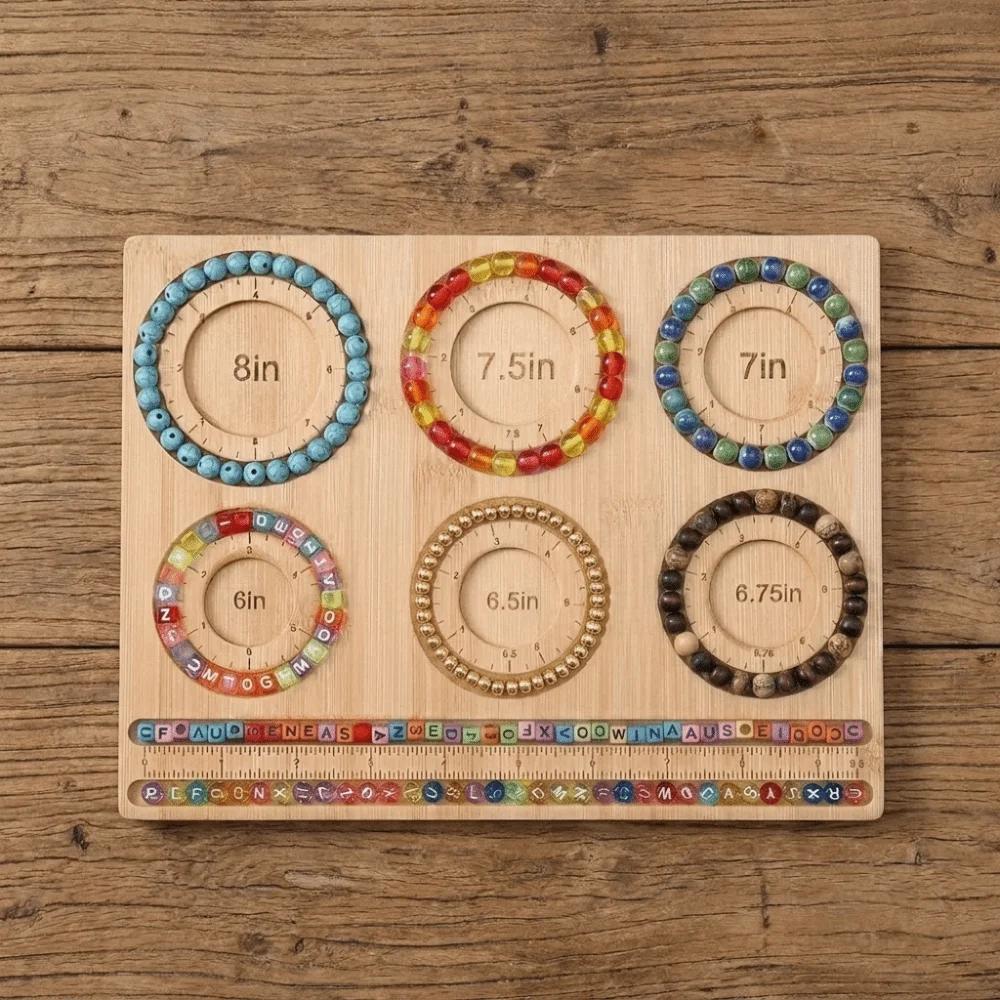Wooden Bead Board Imperial Measurements Marked Universal Bracelet Sizing Pad 6 Size Portable Jewelry Making Mat Jewelry Making