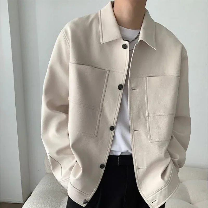 E-BAIHUI Mens Jacket Long Sleeve Turn-down Collar Jacket Korean Fashion Casual Sollid Spring and Autumn Coats Men Clothing