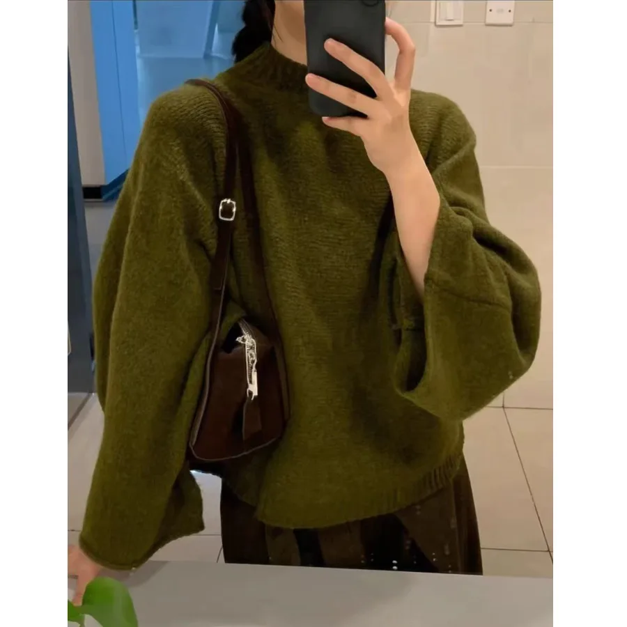 سترة نسائية محبوكة عالية Ne Long Sve Batwing Sve Lazy Sle قسط غرامة الصوف علوية الخريف الشتاء Faion