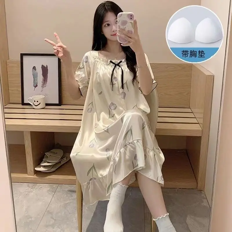 

Nightgowns Summer Women's Clothes Thin New Home Soft Simple Cozy Affordable Skinny Temperament Loose Texture Colorful Cool Sweet