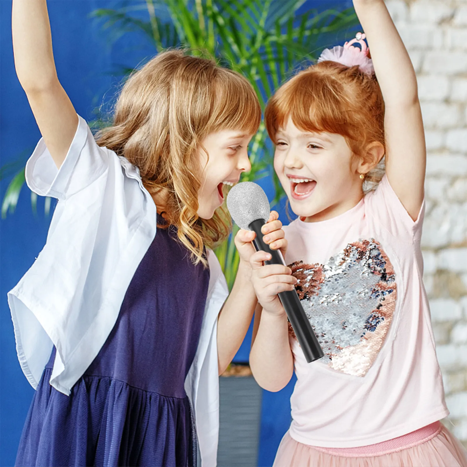 2Pcs Glitter Pretend Microphones Kids Microphone Photo Props Party Supplies Simulation Fake Microphone Kid Play Costume