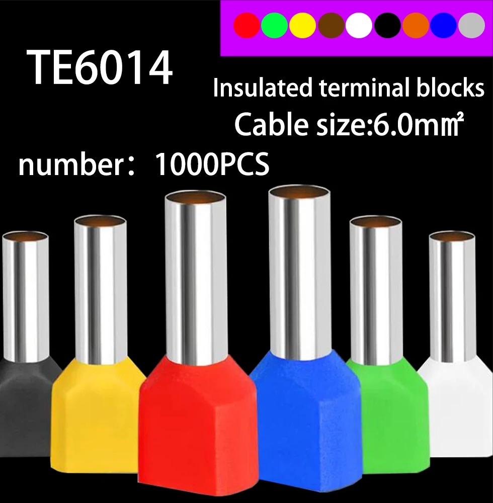 TE6014 Insulated TWIN CORD End Terminals Suit 6.0mm² Cable Wire Connector Crewel Tube Preinsulating Terminals 1000PCS/Pack