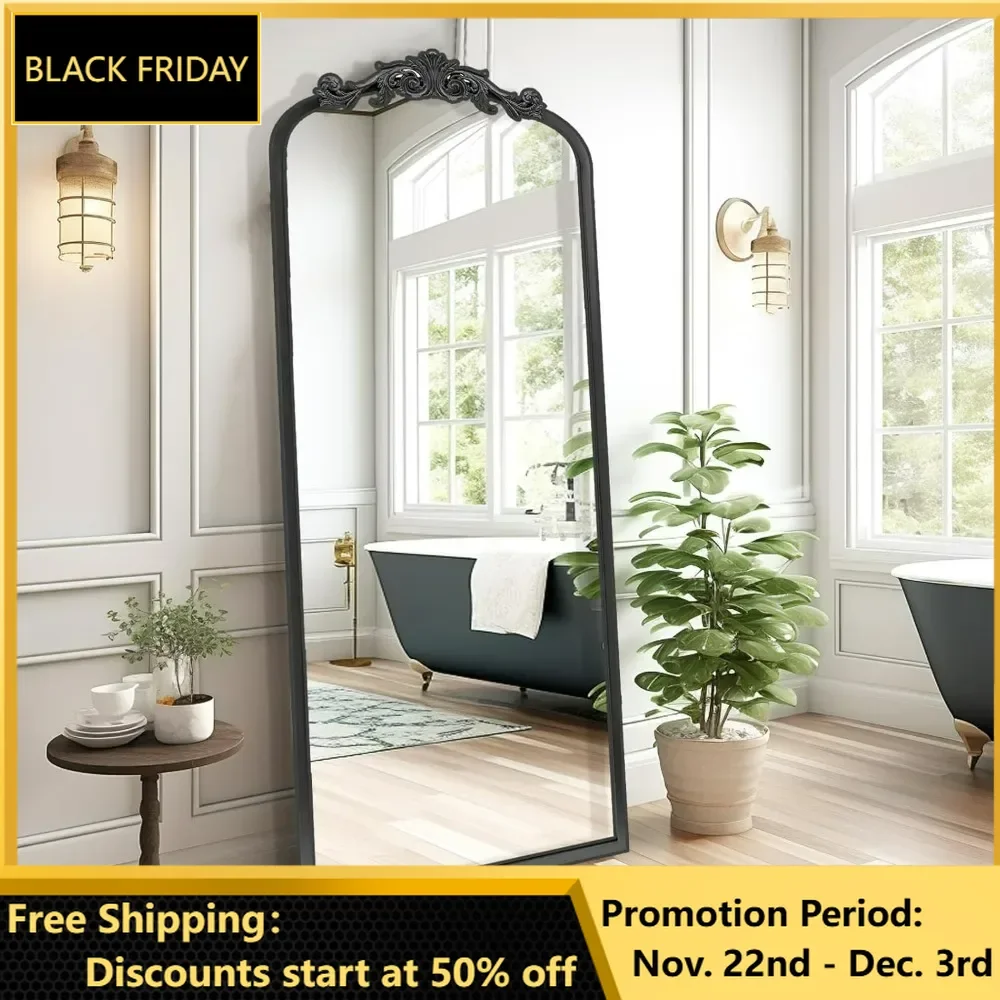 Arched Black Antique Full Length Wall Mirror, 22