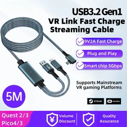 USB3.2 Gen1 VR Link Cable for Oculus Quest 3S/3/2 PICO Neo 3 PICO 4 Fast Charge 9V 2A Cable 5Gbps USB-C Data VR Streaming Line