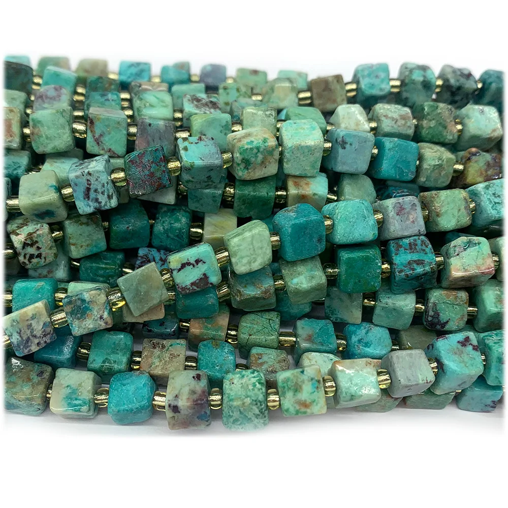 Veemake Natural Blue Turquoise Free Form Cube Loose Beads For Jewelry Making 08283