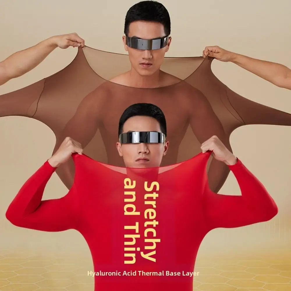 Tops and Pants Men Thermal Clothes Low Neck Feel Heating Thermal Underwear Lingerie Ultra-thin Invisible Warmth Long Pants