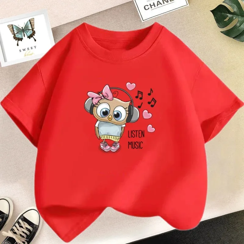 Girl Cute Rabbit Print Pattern T-shirt Short-sleeved Cotton T-shirt Baby Girl Cute Pink T-shirt Children's Summer Clothing