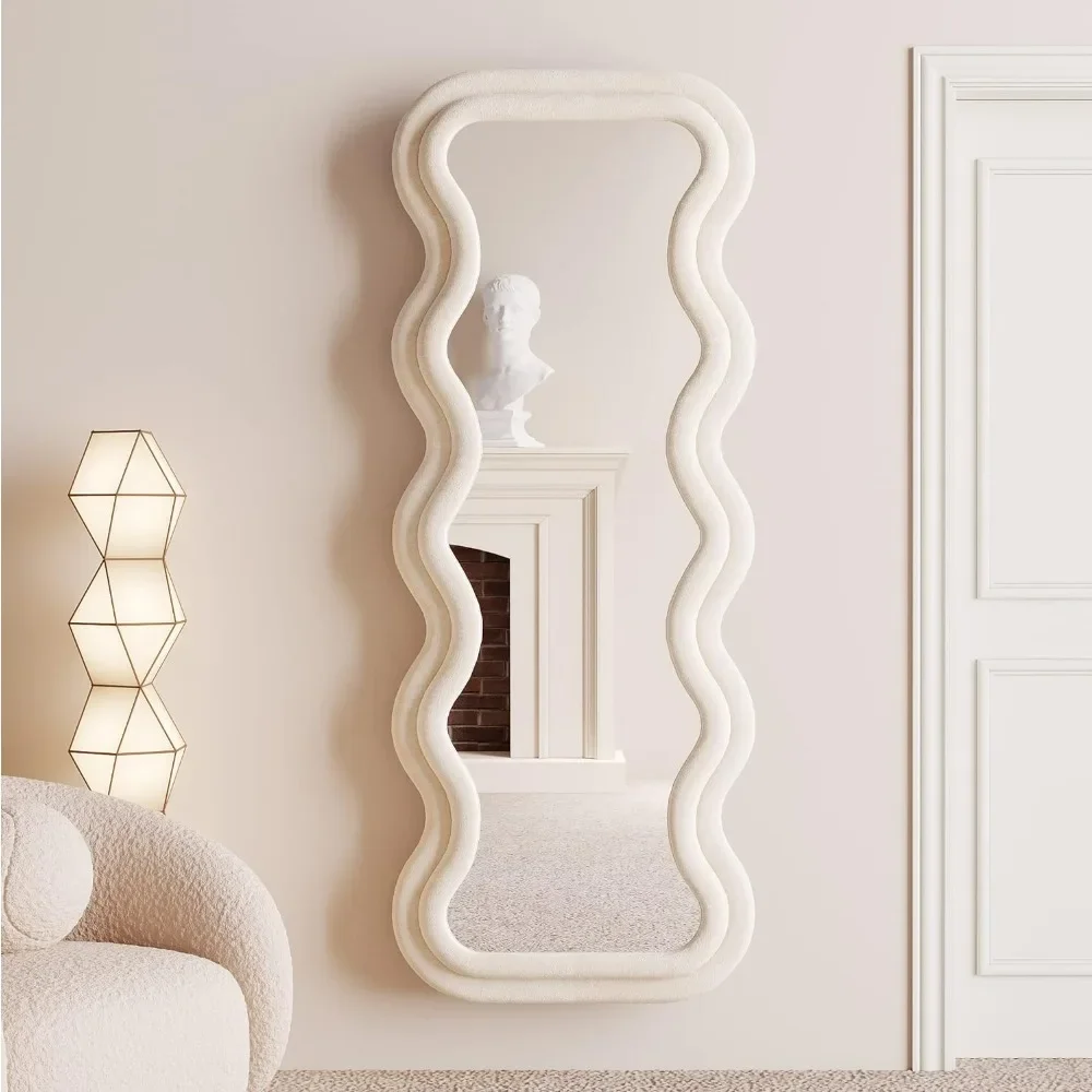 Full Length Mirror 63"x24", Irregular Wavy Mirror,Standing Hanging or Leaning Against Wall, Arched Floor Mirrors