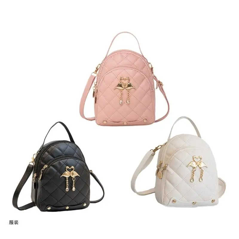 

D0UD Trendy PU Backpack Small Rucksack with Delicate Embroidery Shoulder Bag Daypack