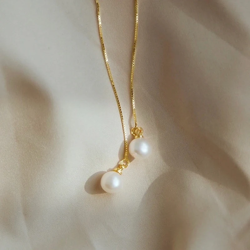 Huitan Dainty Long Hanging Earrings Lady Engagement Jewelry Ear Pendants with Simulated Pearl Graceful Gold Color Accessories