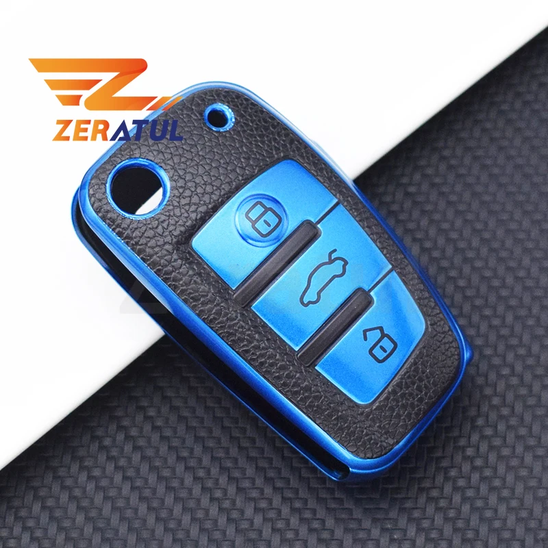 3 Buttons TPU Leather Car Folding Key Cover Case Fob Shell for Audi A3 8L 8P A4 B6 B7 B8 A6 C5 C6 4F RS3 Q3 Q7 TT 8L 8V S3