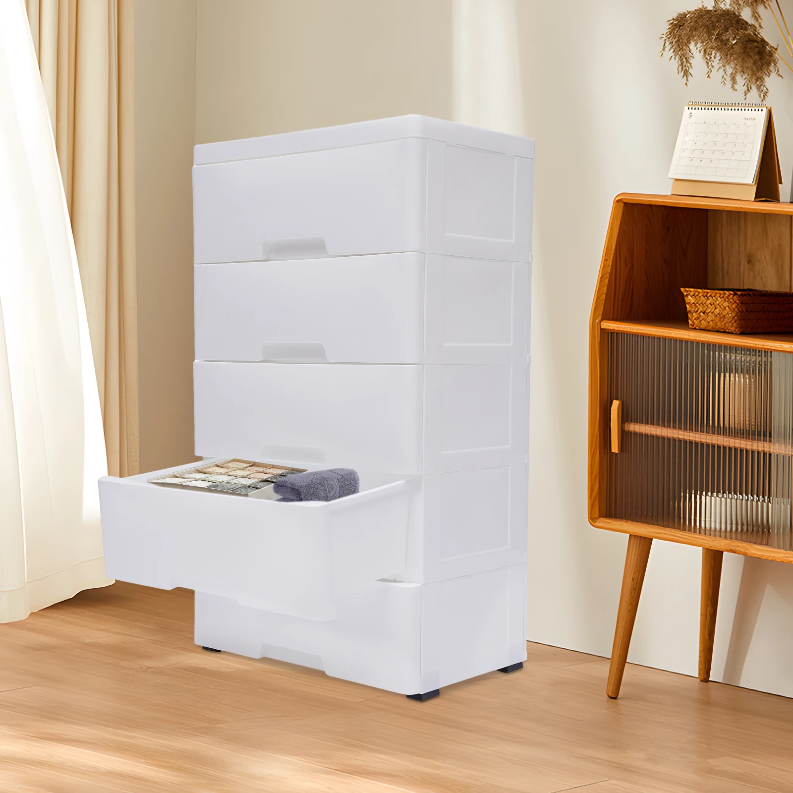 

Storage Cabinet 17.1" x 11.4" x 31.5" (White, 5-Tier, No Lock, Space-Saving, Solid Color Drawer Organizer)