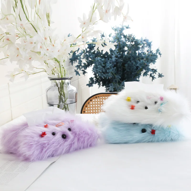 Dopamine Creative Cute Long Hair Dog Tissue Bag Household Living Room Car Paper Box Desktop Tissue Storage Box