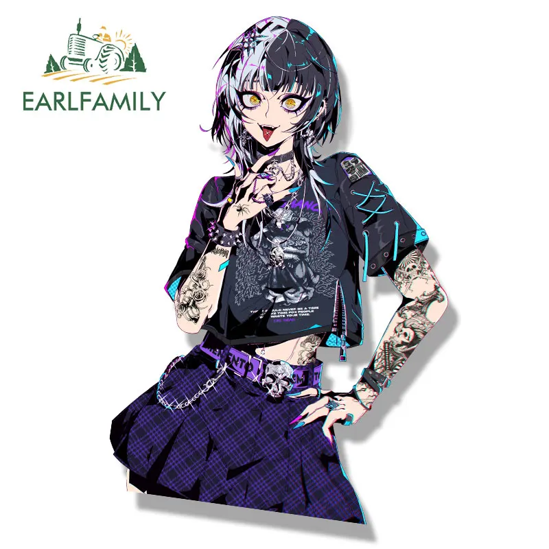 EARLFAMILY Gothic Punk Shiori Vtuber Car Sticker Hololive Sketch Waifu Fanart Decal JDM Cartoon Peek Girl Streetwear Stickers