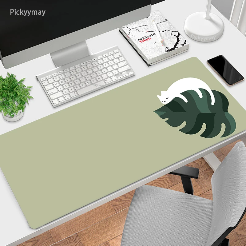 

Large Mouse Mat Green Leaves Cat Mousepad Big Cute Mousepads 800x300 Office Rubber Keyboard Mats Desk Pad Overlock Mouse Pads