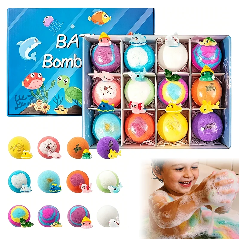 Set Regalo 6-12 Pezzi Bombe da Bagno per Bambini, Bolle Naturali Giganti, Giocattoli Oceanici a Sorpresa, Kit da Bagno Delicato sulla Pelle per Ragazzi e Ragazze