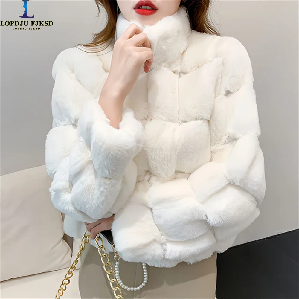 

Faux Mink Fur Coats for Women,Spliced Jackets,O-Neck Overcoat,Female Clothes,Thicken Warm,New ,Winter