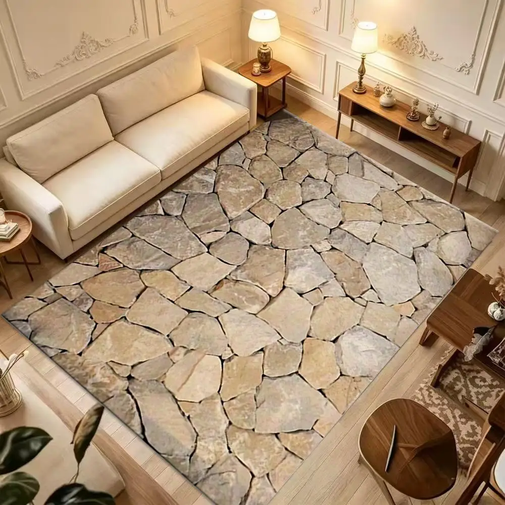 3D Natural Stone Texture Carpet Modern Cobblestone Floor Mat Non-Slip Living Room Bathroom Door Mat Home Decoration
